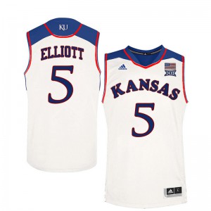 Men's Kansas Jayhawks Elijah Elliott #5 White Basketball Jerseys 131703-956