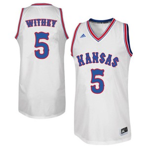 Men Kansas Jayhawks Jeff Withey #5 White Retro Throwback Stitched Jerseys 381565-563