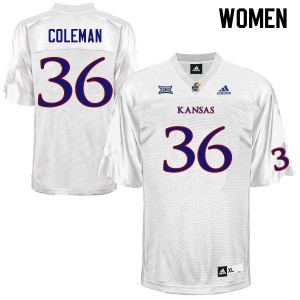 Womens Kansas Jayhawks Bryce Coleman #36 Embroidery White Jerseys 852766-875