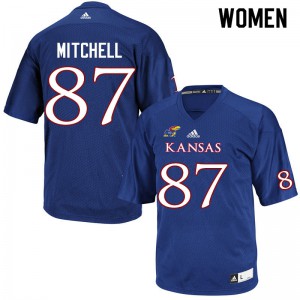 Womens Kansas Jayhawks Jaden Mitchell #87 Royal Player Jersey 486448-456