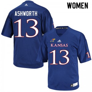 Womens Kansas Jayhawks Luke Ashworth #13 Royal Stitched Jersey 388355-269