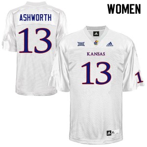 Women's Kansas Jayhawks Luke Ashworth #13 White Football Jerseys 720633-906