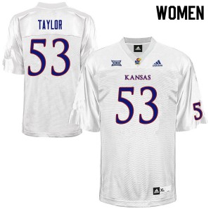 Womens Kansas Jayhawks Caleb Taylor #53 Football White Jerseys 512176-351