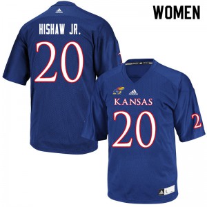 Womens Kansas Jayhawks Daniel Hishaw Jr. #20 Royal Stitched Jerseys 972248-257