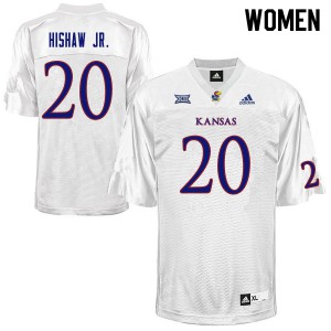 Women Kansas Jayhawks Daniel Hishaw Jr. #20 College White Jersey 311676-315