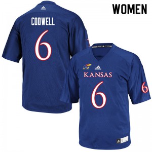 Womens Kansas Jayhawks Jack Codwell #6 Royal Alumni Jerseys 928917-917