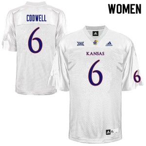 Women Kansas Jayhawks Jack Codwell #6 White Football Jersey 177043-353