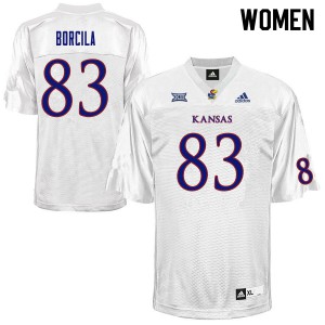 Women's Kansas Jayhawks Jacob Borcila #83 White Embroidery Jersey 565132-981
