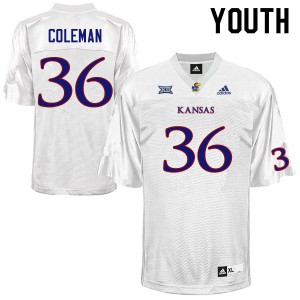 Youth Kansas Jayhawks Bryce Coleman #36 White Official Jersey 739794-250