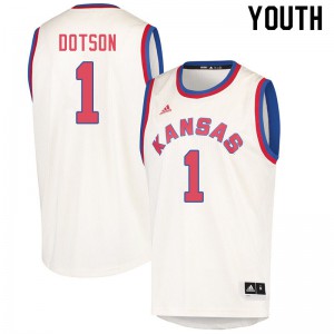 Youth Kansas Jayhawks Devon Dotson #1 Embroidery Cream Jersey 296217-455
