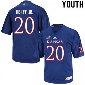 Youth Kansas Jayhawks Daniel Hishaw Jr. #20 Football Royal Jersey 266748-760