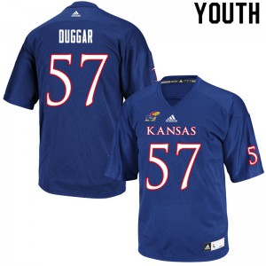 Youth Kansas Jayhawks Emory Duggar #57 Royal Football Jersey 964015-720