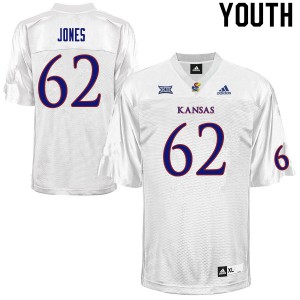 Youth Kansas Jayhawks Garrett Jones #62 Official White Jersey 735048-646
