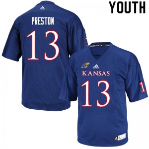 Youth Kansas Jayhawks Jordan Preston #13 Royal Embroidery Jerseys 315903-583