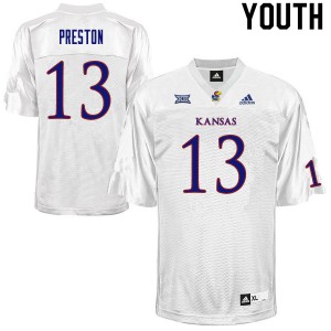 Youth Kansas Jayhawks Jordan Preston #13 University White Jerseys 493220-287