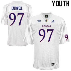 Youth Kansas Jayhawks Kenean Caldwell #97 Stitched White Jersey 202150-852