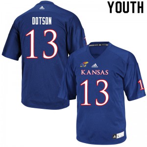 Youth Kansas Jayhawks Ra'Mello Dotson #13 Royal Stitch Jerseys 471913-549