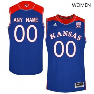 Women Kansas Jayhawks Custom #00 Stitch Blue Jerseys 753543-618